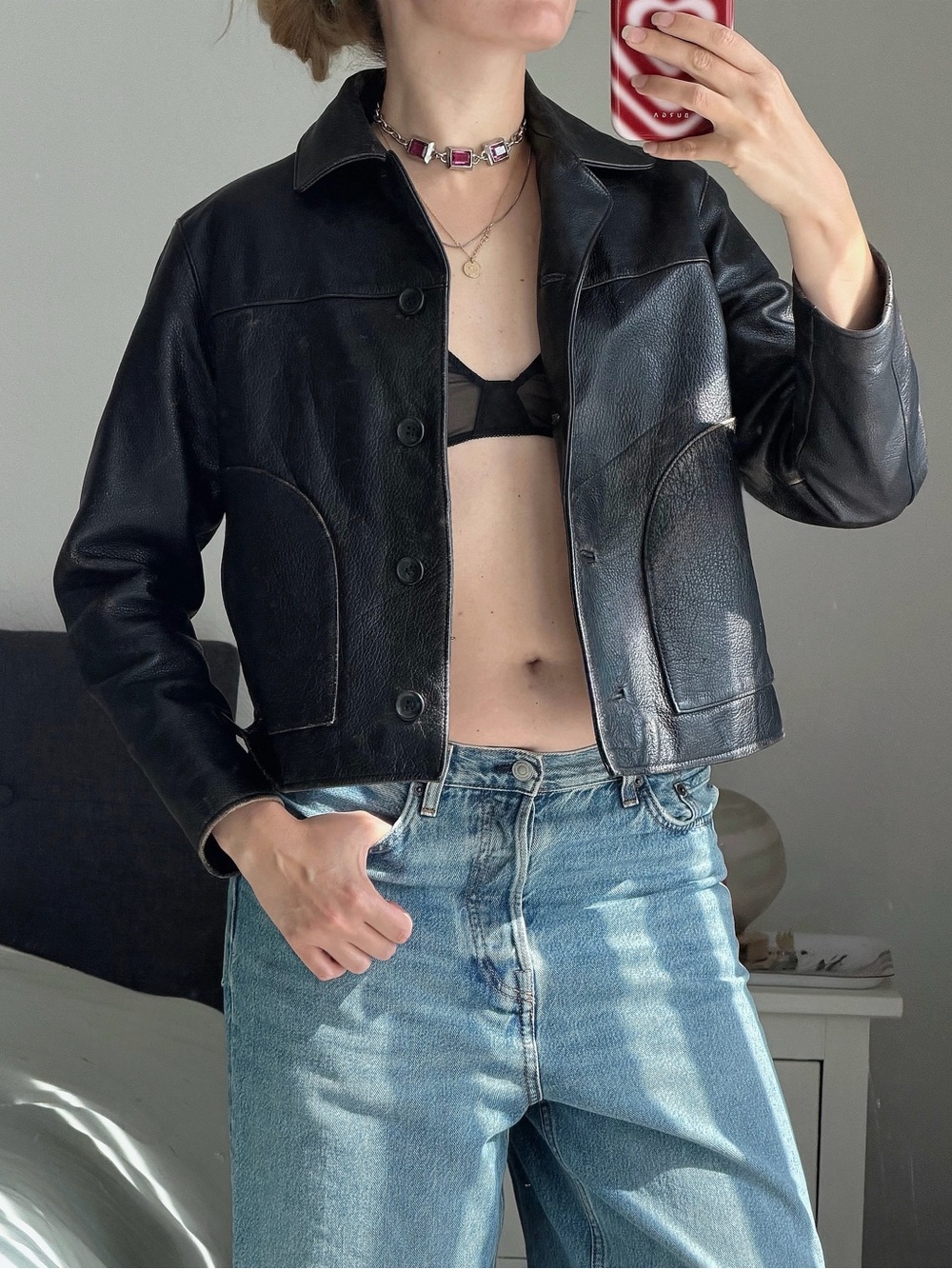The Territory Ahead Brown Leather Cropped Jacket
